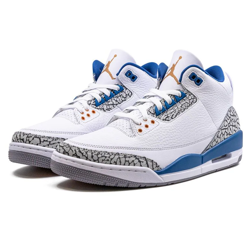 TENIS AIR JORDAN 3 RETRO WIZARDS BLANCO AZUL BASQUETBOL HOMBRE TALLA #28