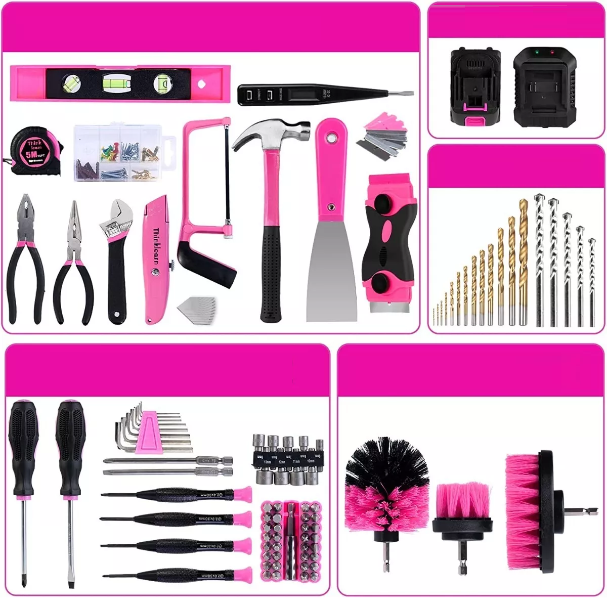 Kit De Herramientas Con Taladro Inalámbrico Rosa De 20v