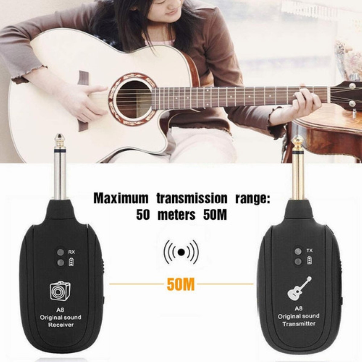 Sistema Transmisor Y Receptor Inalambrico Guitarra Uhf A8 Negro