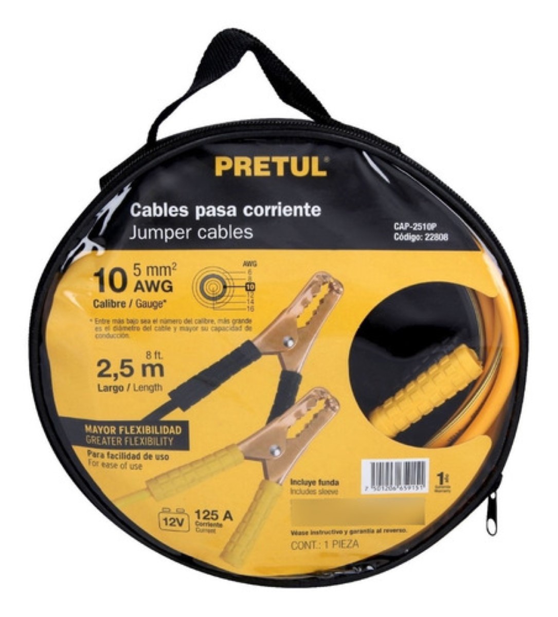 Juego De Cables Para Pasar Corriente Cal 10 2.5 Mt 125 Amp amarillo/Negro