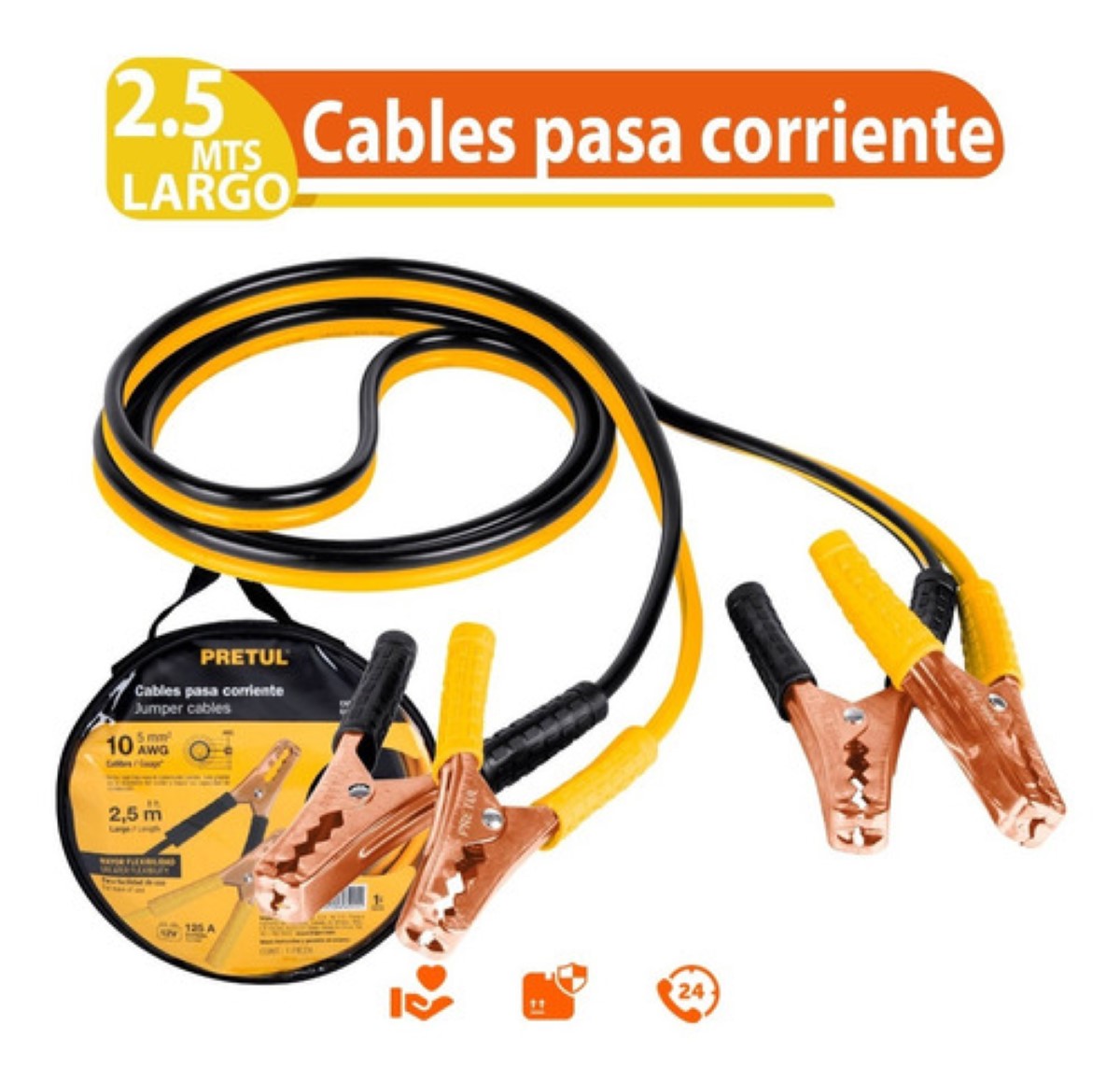 Juego De Cables Para Pasar Corriente Cal 10 2.5 Mt 125 Amp amarillo/Negro