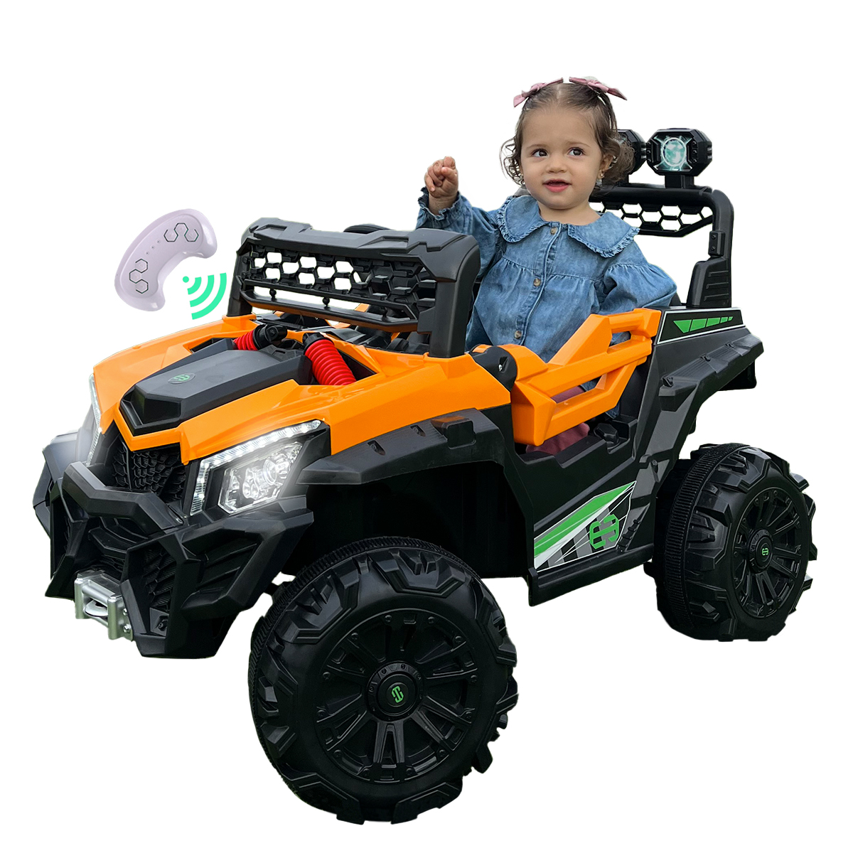 Montable eléctrico Camioneta Razer Jeep con control remoto asientos de piel bluetooth bocinas Edades Infantil 2 a 5 años Enyz Naranja