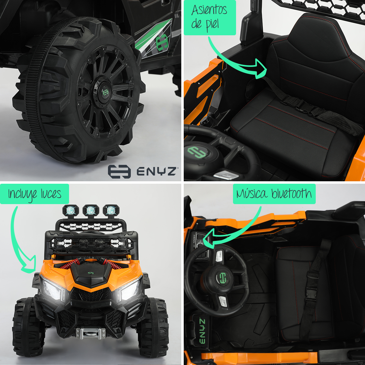 Montable eléctrico Camioneta Razer Jeep con control remoto asientos de piel bluetooth bocinas Edades Infantil 2 a 5 años Enyz Naranja