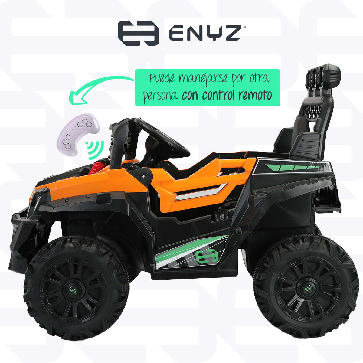 Montable eléctrico Camioneta Razer Jeep con control remoto asientos de piel bluetooth bocinas Edades Infantil 2 a 5 años Enyz Naranja