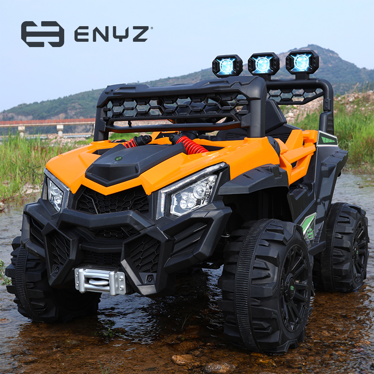 Montable eléctrico Camioneta Razer Jeep con control remoto asientos de piel bluetooth bocinas Edades Infantil 2 a 5 años Enyz Naranja