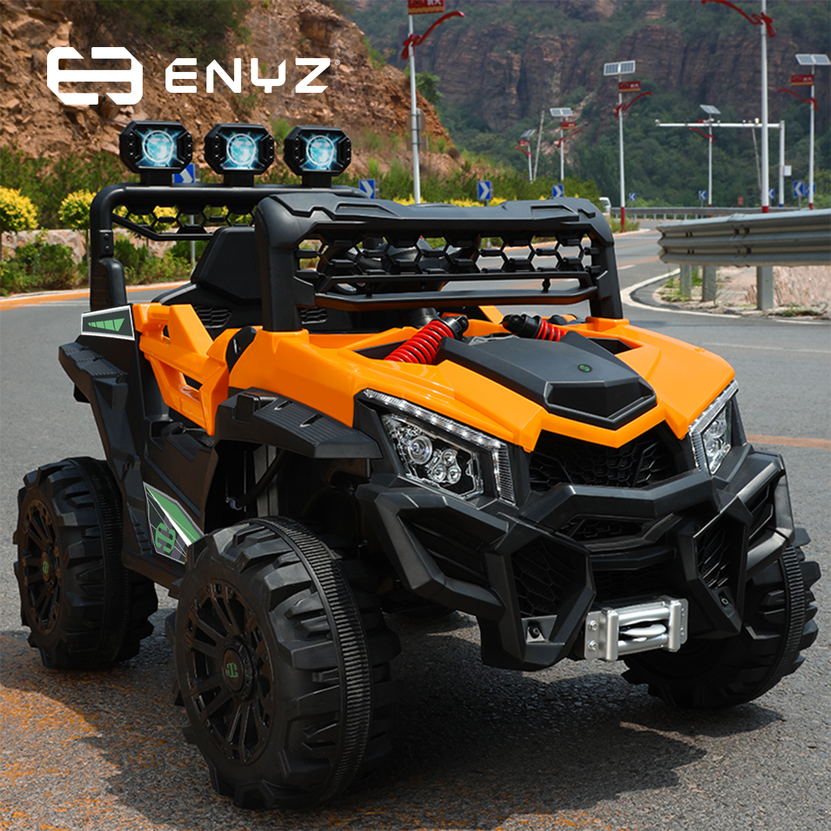 Montable eléctrico Camioneta Razer Jeep con control remoto asientos de piel bluetooth bocinas Edades Infantil 2 a 5 años Enyz Naranja