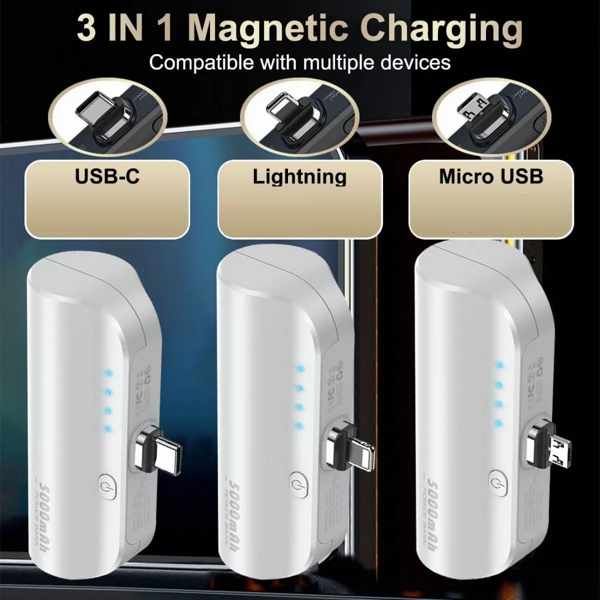 Power Bank Magnético 3 En 1 Para Lightning - Tipo C 