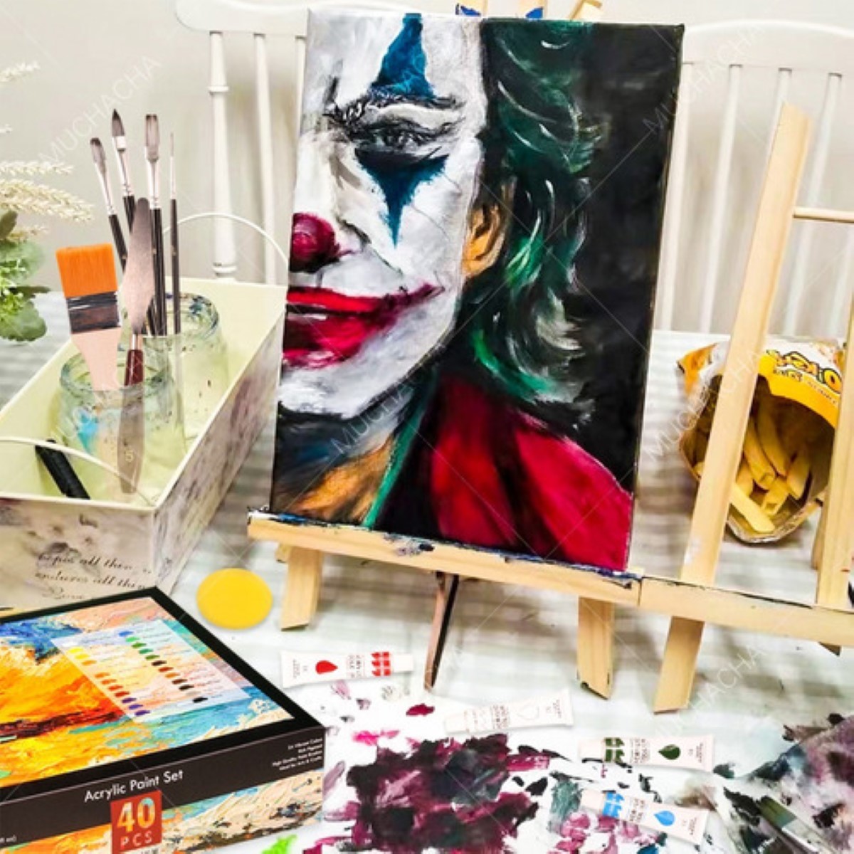 Set De Pinturas Al Oleo 24 Colores Con Caballete Y Pinceles