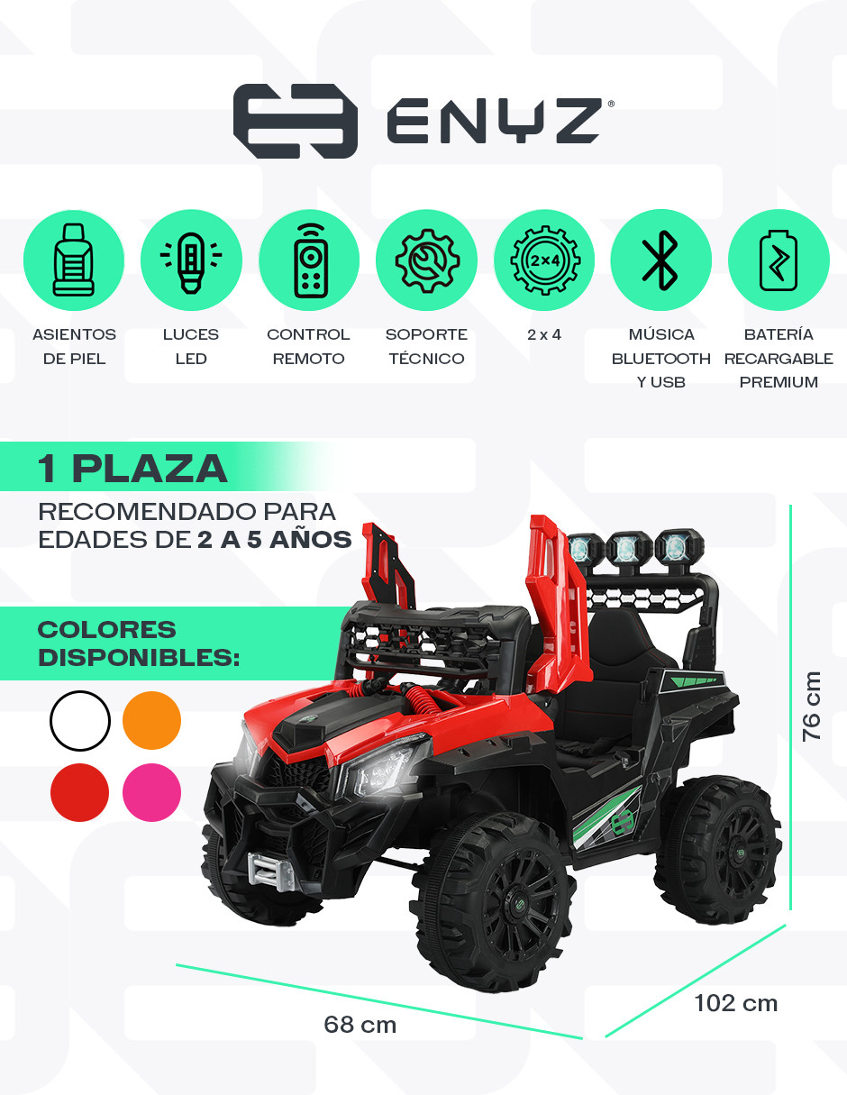 Montable eléctrico Camioneta Razer Jeep con control remoto asientos de piel bluetooth bocinas Edades Infantil 2 a 5 años Eniz