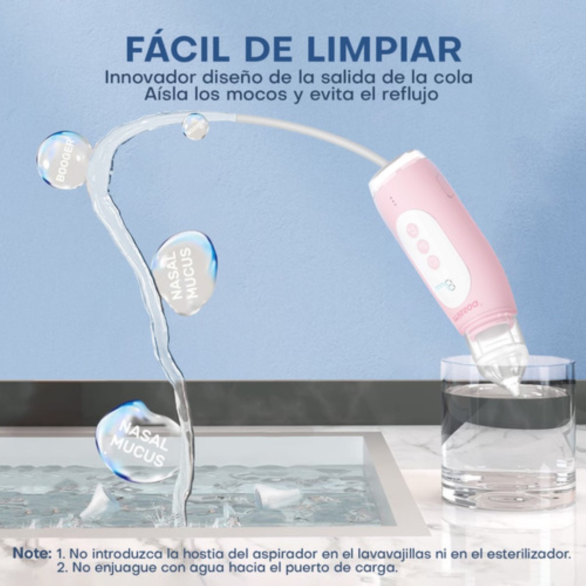 Aspirador nasal eléctrico para bebés con pilas, pilas incluidas, garantiza  una nariz limpia, brisa del océano