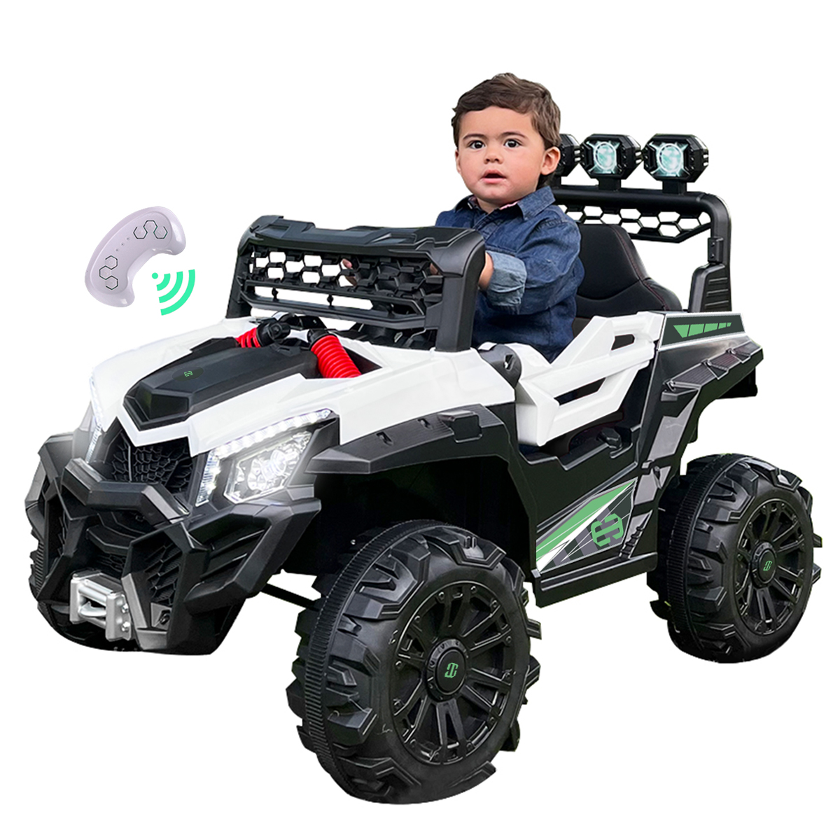 Montable eléctrico Camioneta Razer Jeep con control remoto asientos de piel bluetooth bocinas Edades Infantil 2 a 5 años Enyz Blanco.