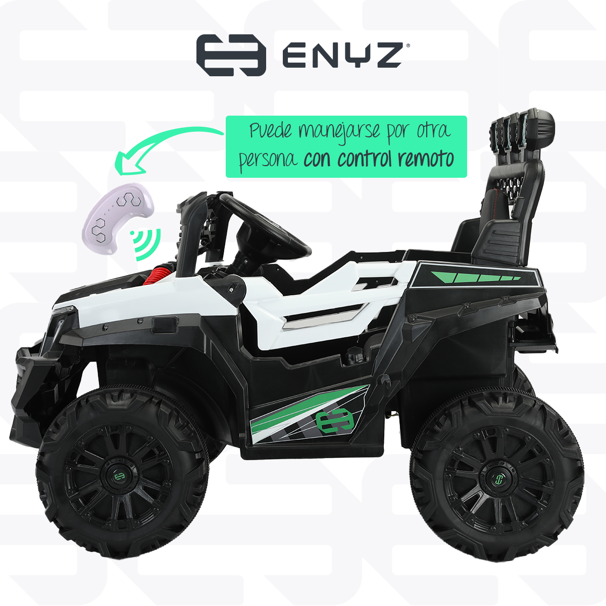 Montable eléctrico Camioneta Razer Jeep con control remoto asientos de piel bluetooth bocinas Edades Infantil 2 a 5 años Enyz Blanco.