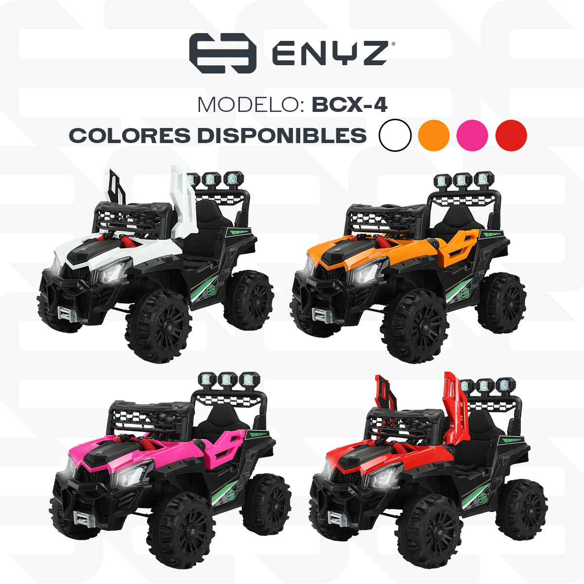 Montable eléctrico Camioneta Razer Jeep con control remoto asientos de piel bluetooth bocinas Edades Infantil 2 a 5 años Enyz Blanco.