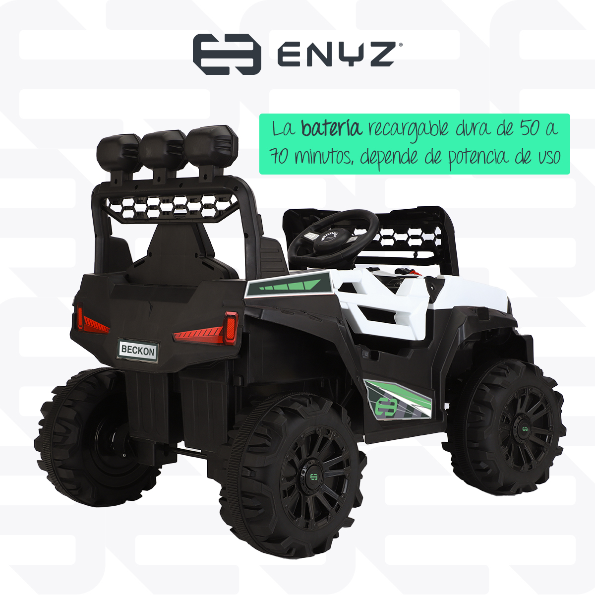 Montable eléctrico Camioneta Razer Jeep con control remoto asientos de piel bluetooth bocinas Edades Infantil 2 a 5 años Enyz Blanco.