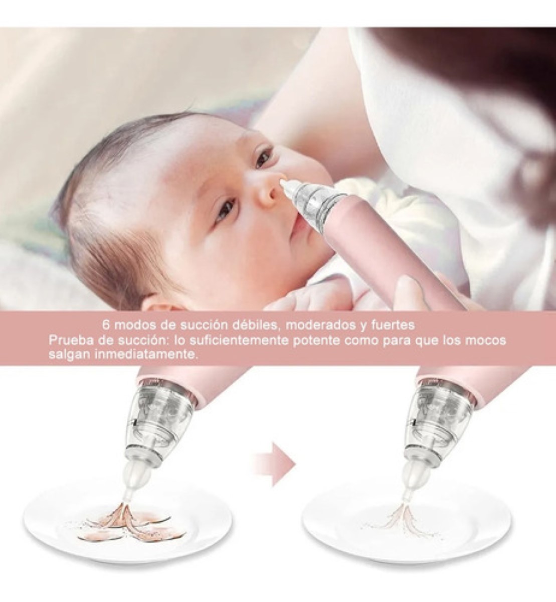 Aspirador Nasal Electrico Para Bebe Saca Mocos Limpiador Rosa