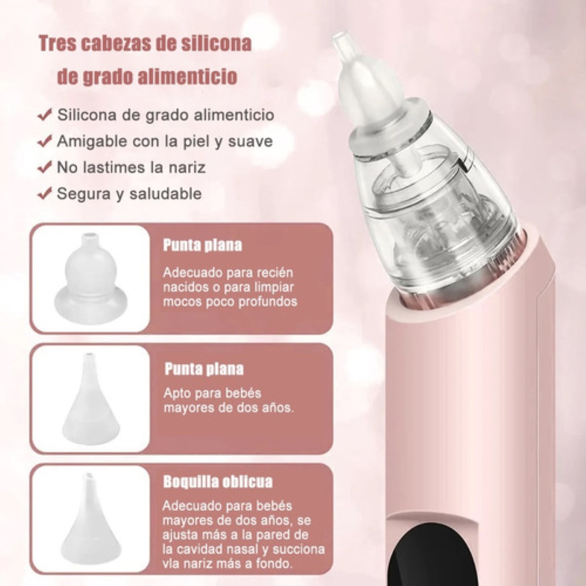 Aspirador Nasal Electrico Para Bebe Saca Mocos Limpiador Rosa