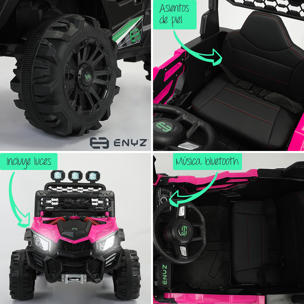Montable eléctrico Camioneta Razer Jeep con control remoto asientos de piel bluetooth bocinas Edades Infantil 2 a 5 años Enyz Rosa.