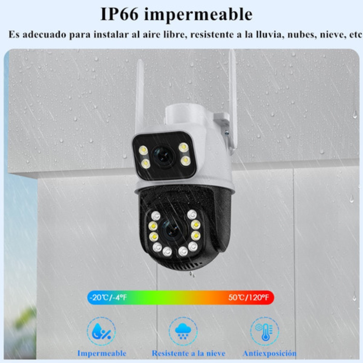 Cámara De Seguridad Wifi Exterior Con Doble Lente Y Pantalla Blanco