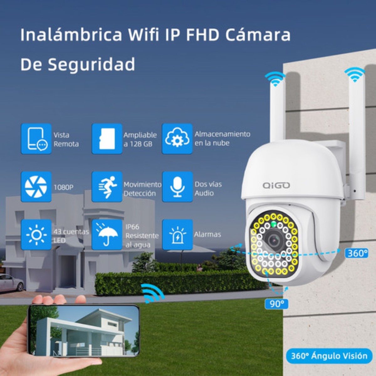 Cámara Seguridad Wifi Exterior Inalámbrica 1080p Vigilancia Blanco