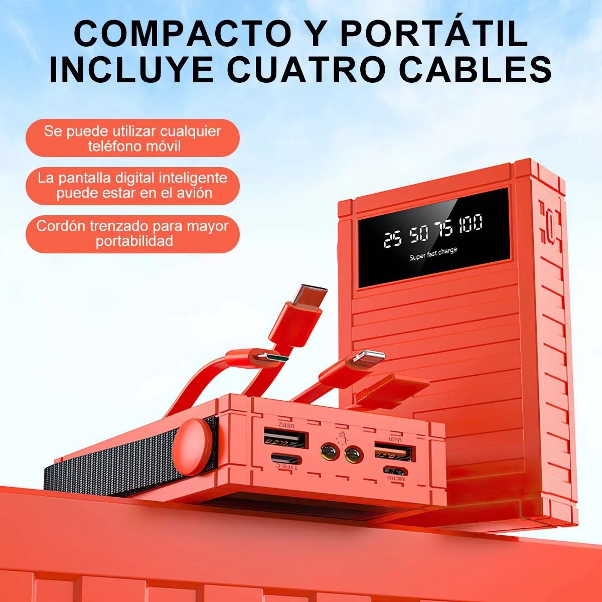 Power Bank Pila Baterias Para Celular Portatil 20000mah Rojo