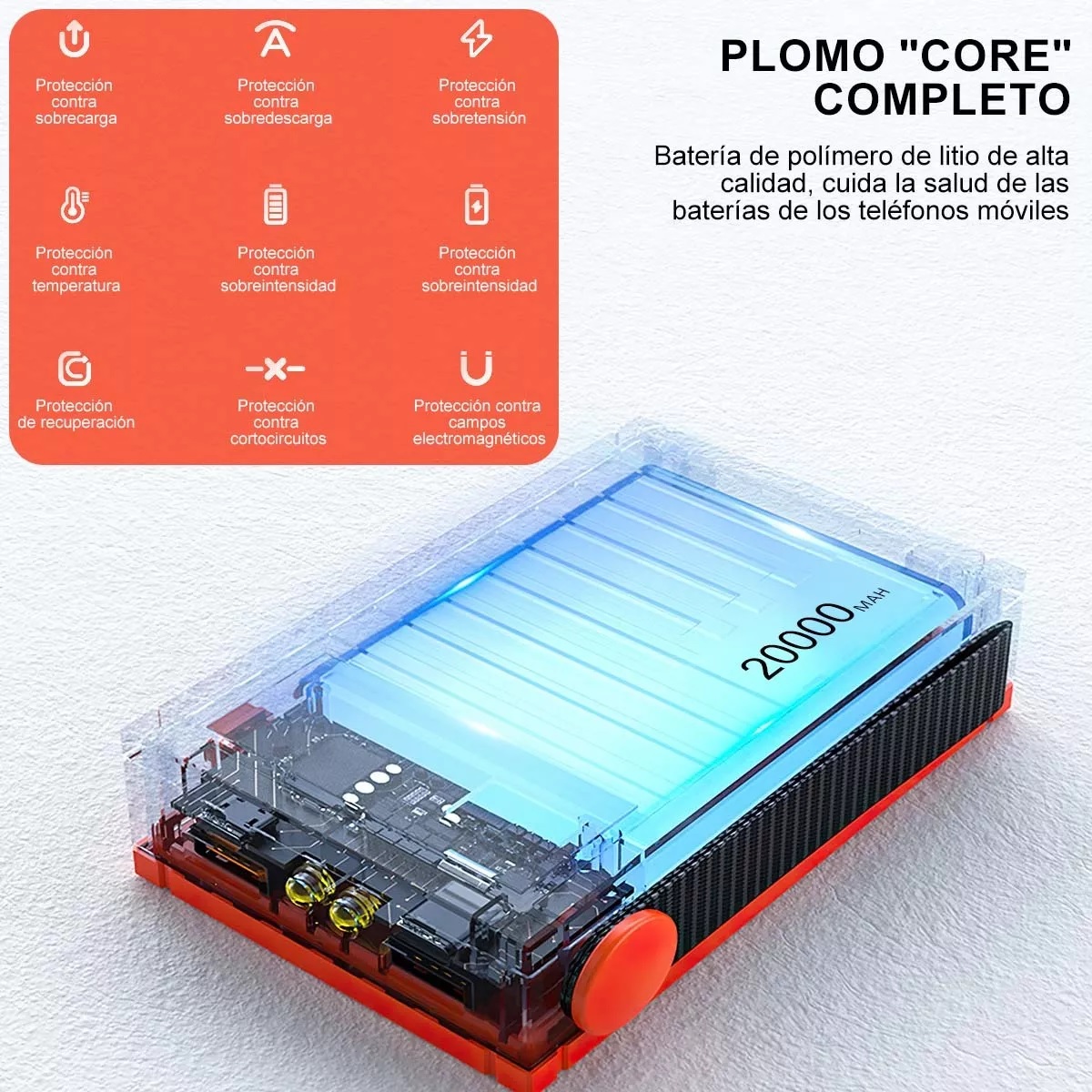 Power Bank Pila Baterias Para Celular Portatil 20000mah Rojo