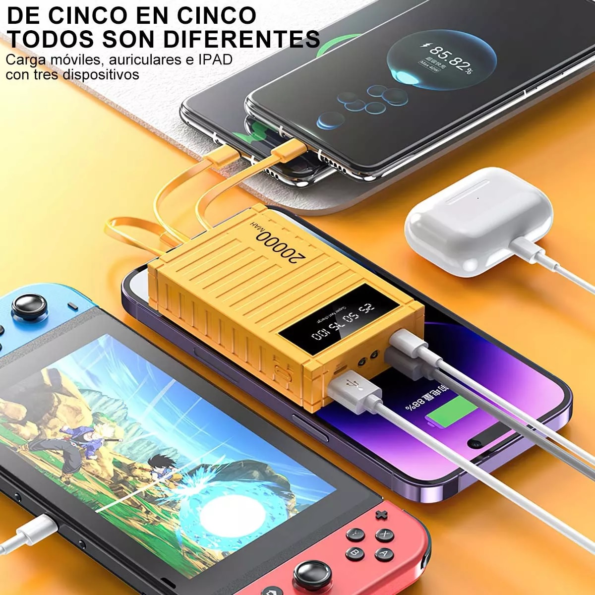 Power Bank Pila Baterias Para Celular Portatil 20000mah Amarillo