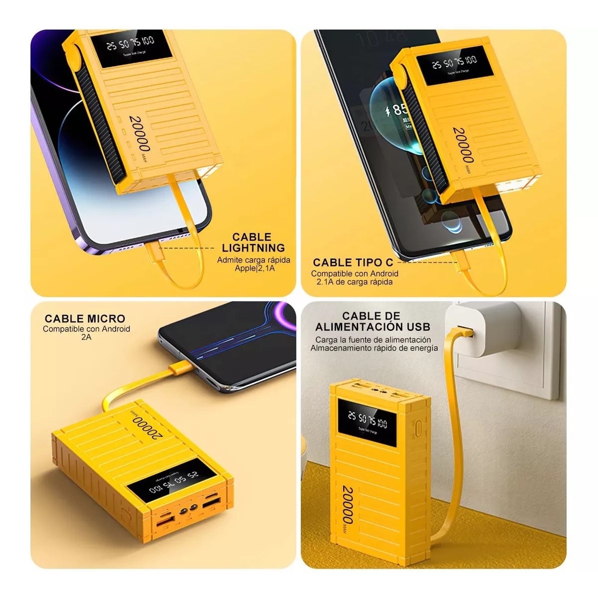 Power Bank Pila Baterias Para Celular Portatil 20000mah Amarillo