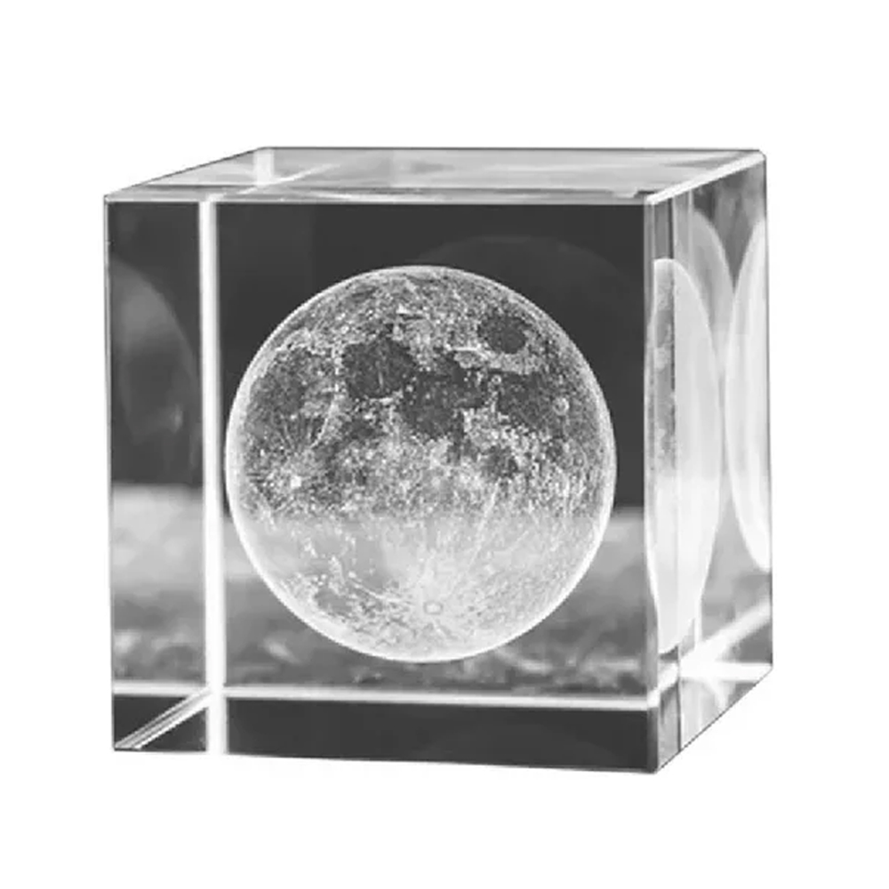 Pisapapeles De Cristal 3d, Adornos De Grabado con Elegancia Cubo de Cristal para Adornar tu Escritorio, Centro de Mesa Luna