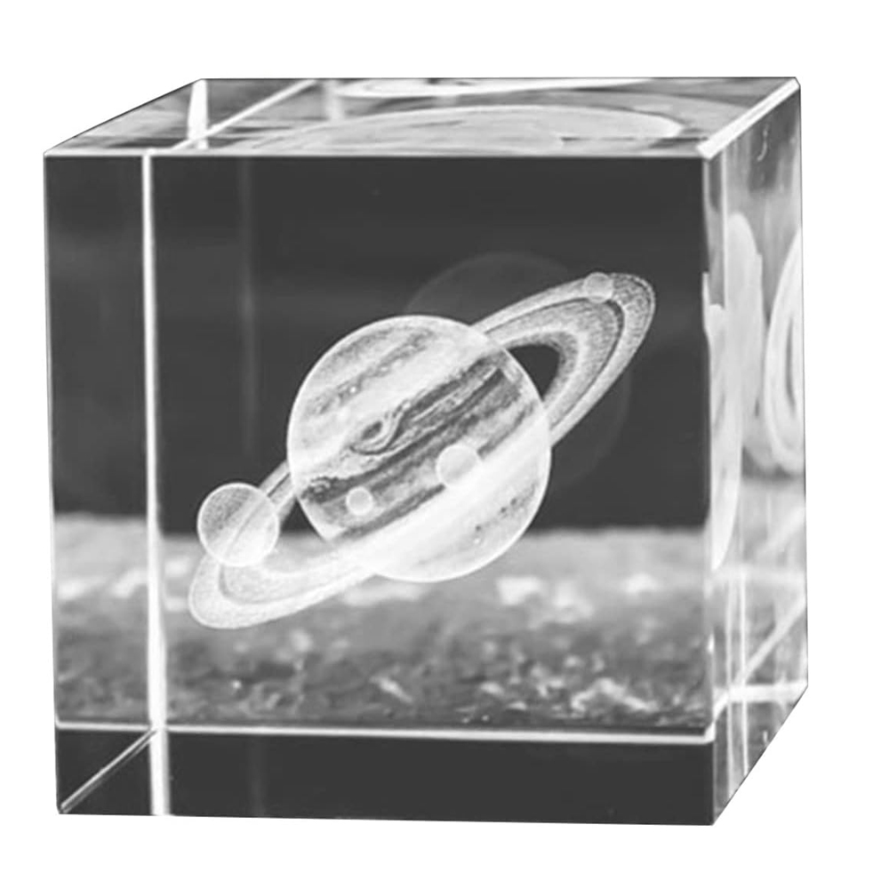 Pisapapeles De Cristal 3d, Adornos De Grabado con Elegancia Cubo de Cristal para Adornar tu Escritorio, Centro de Mesa Saturno