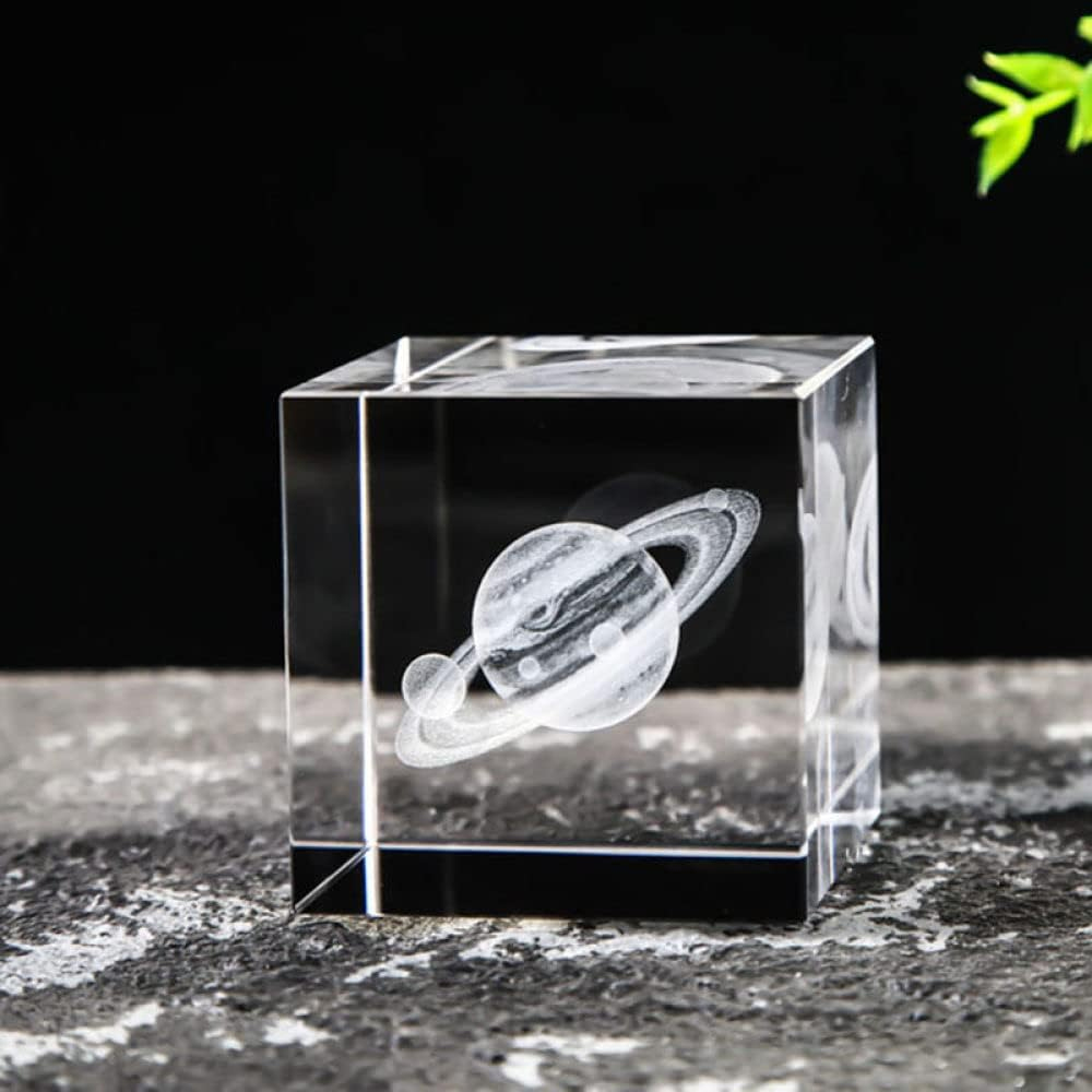 Pisapapeles De Cristal 3d, Adornos De Grabado con Elegancia Cubo de Cristal para Adornar tu Escritorio, Centro de Mesa Saturno