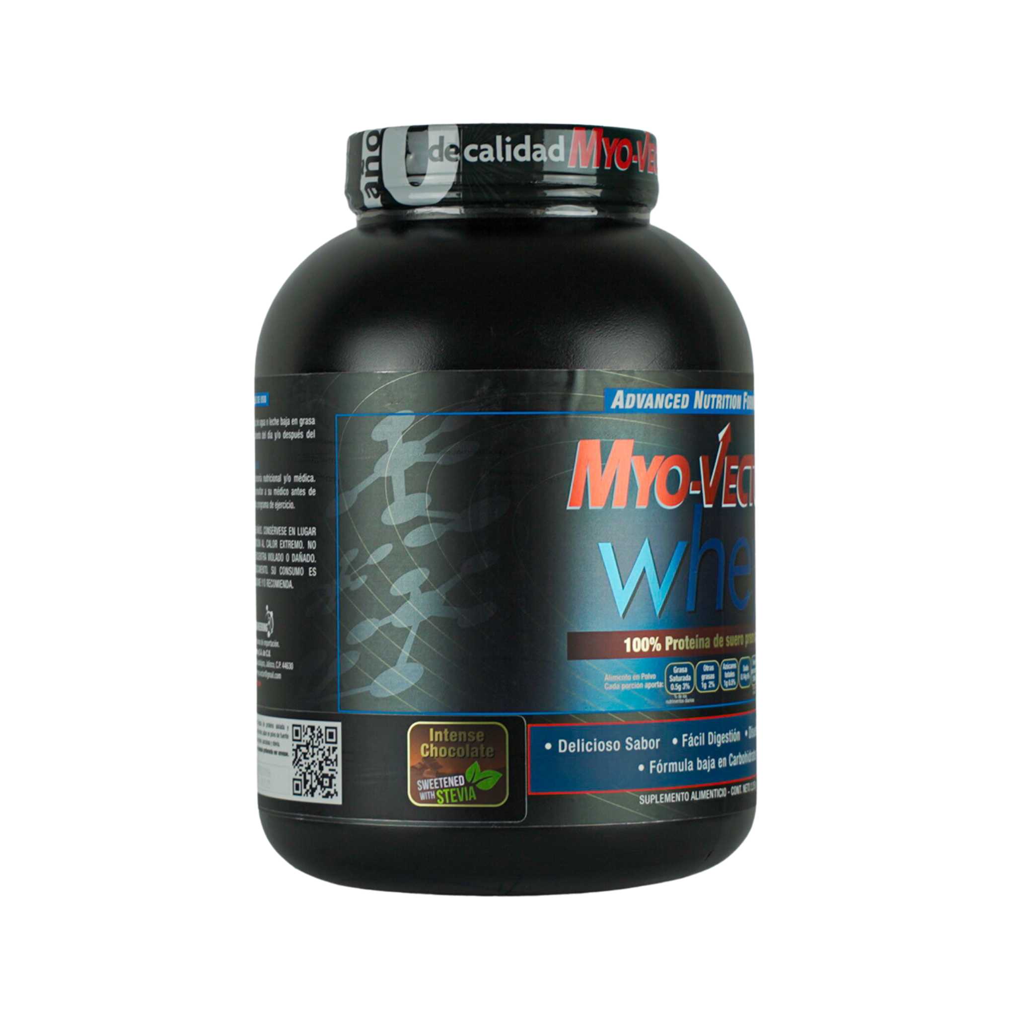 Myo Vector Whey, Intense Chocolate, 100% Suero de leche, 25 gr de proteína, Baja en carbohidratos, 5.3 gr de Bcaa, 74 Servicios, 5 Lbs.