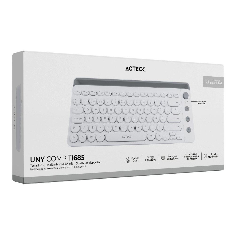 Teclado Multidispositivo Uny Comp TI685 2.4ghz + 3 Modos Acteck Blanco