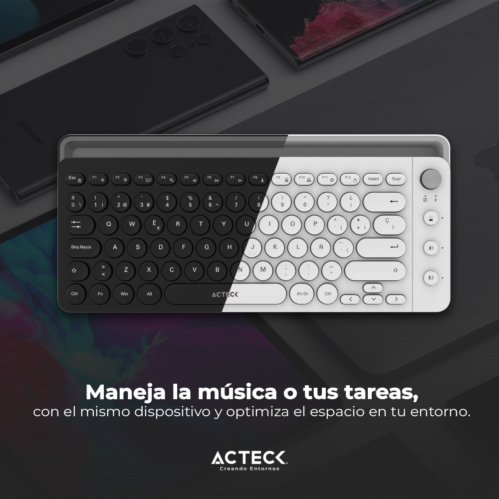 Teclado Multidispositivo Uny Comp TI685 2.4ghz + 3 Modos Acteck Blanco