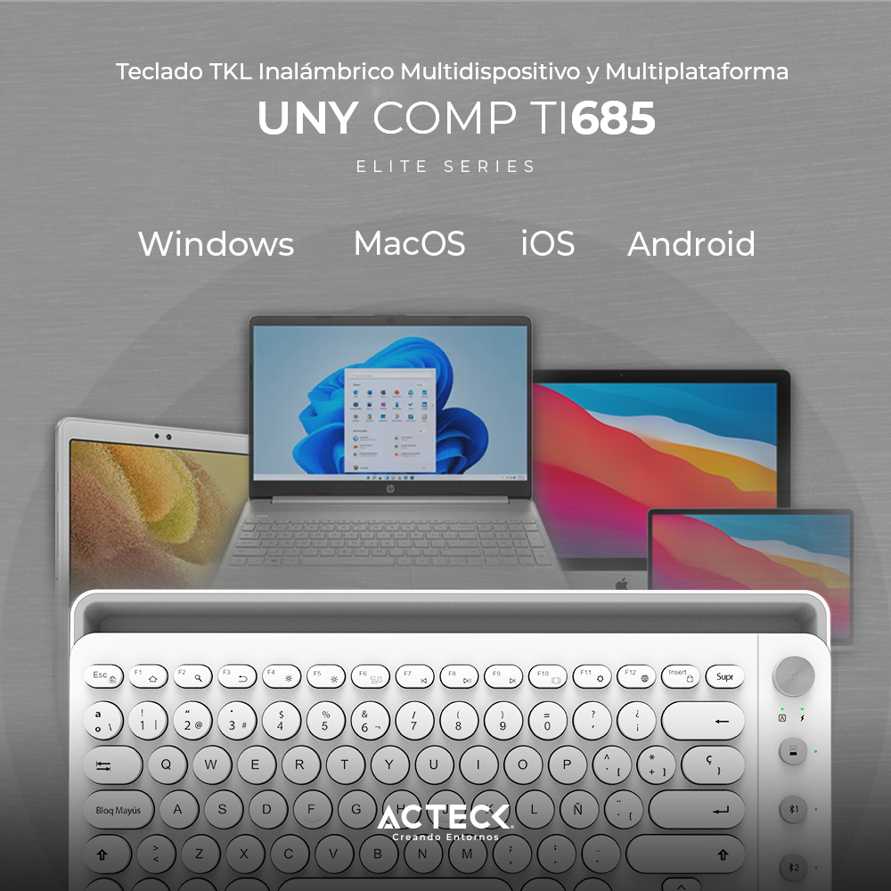 Teclado Multidispositivo Uny Comp TI685 2.4ghz + 3 Modos Acteck Blanco