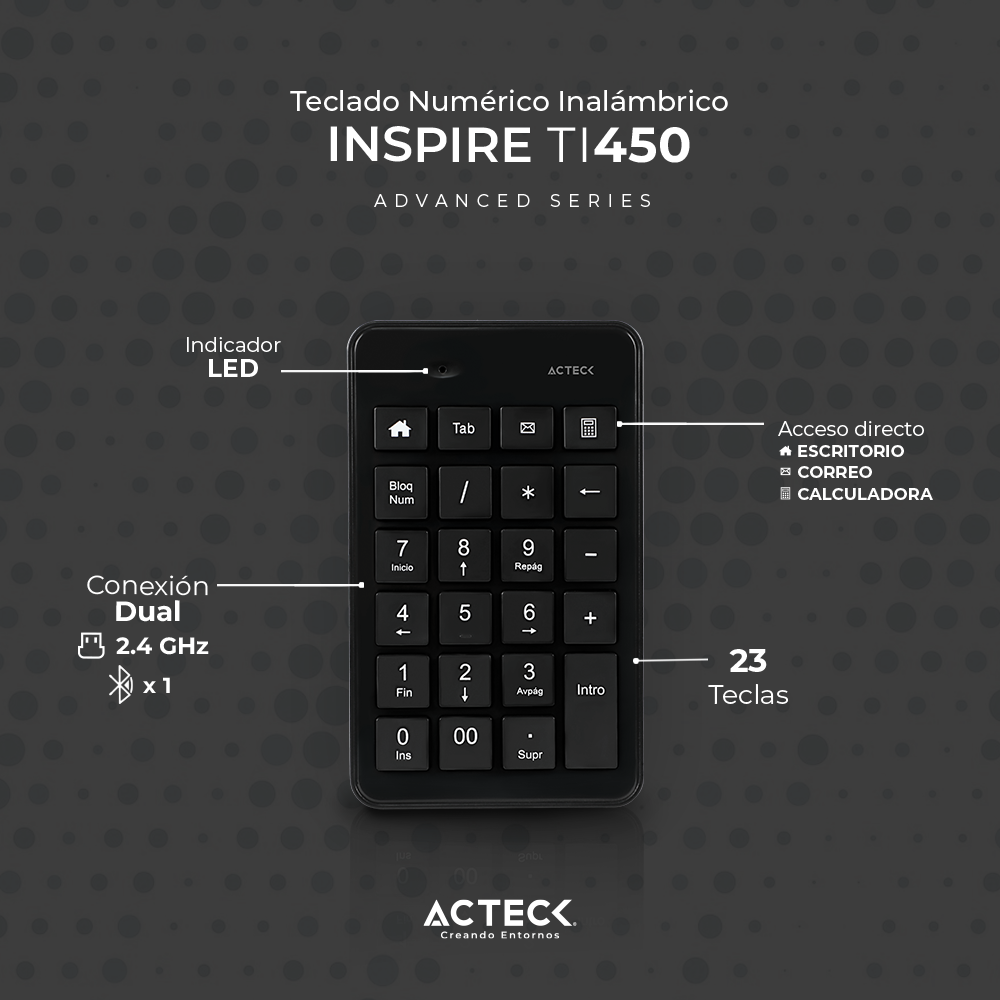 Teclado Numerico Multiplataforma Inspire Pad Tn450 Bt 5.0 Acteck