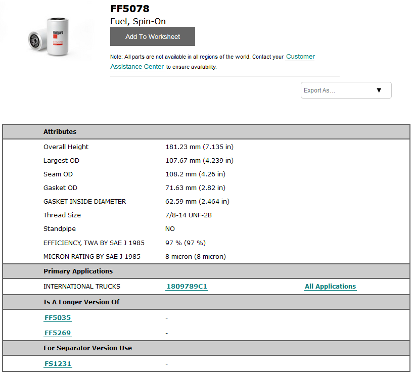 Ff5078 Filtro Gasolina Diesel Ff 5078 /p552603 Wk9662 33338