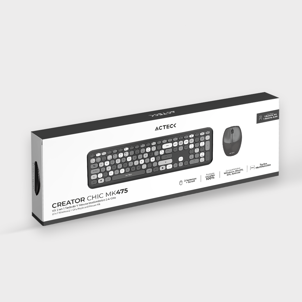 Combo Inalámbrico 2 En 1  Teclado  Mouse Diseño Delgado Vintage Acteck Rosa