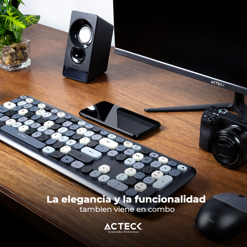 Combo Inalámbrico 2 En 1  Teclado  Mouse Diseño Delgado Vintage Acteck Rosa