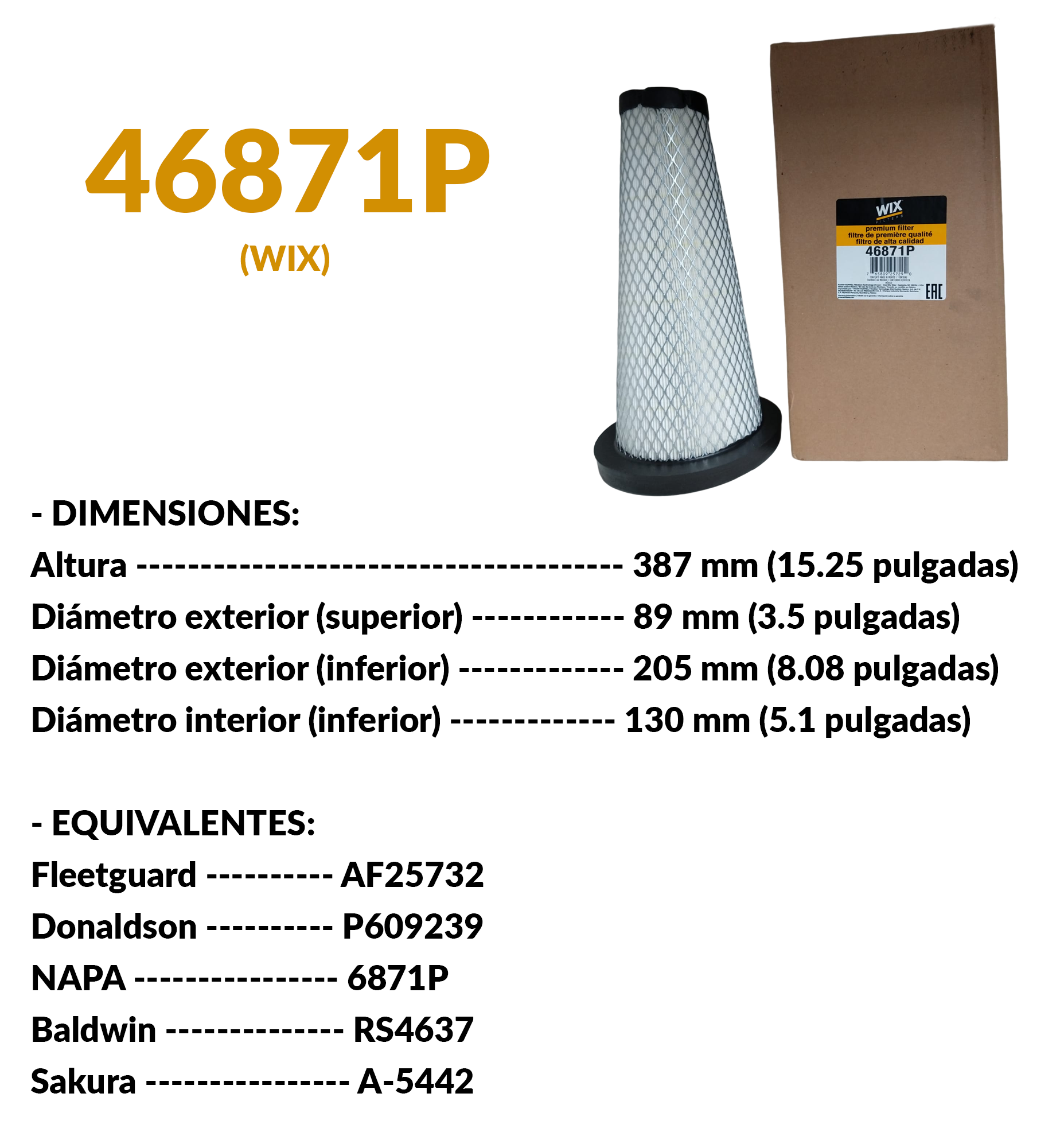 46871p Filtro Aire ( Af25732 P609239 Rs4637 A-5442 46871 )