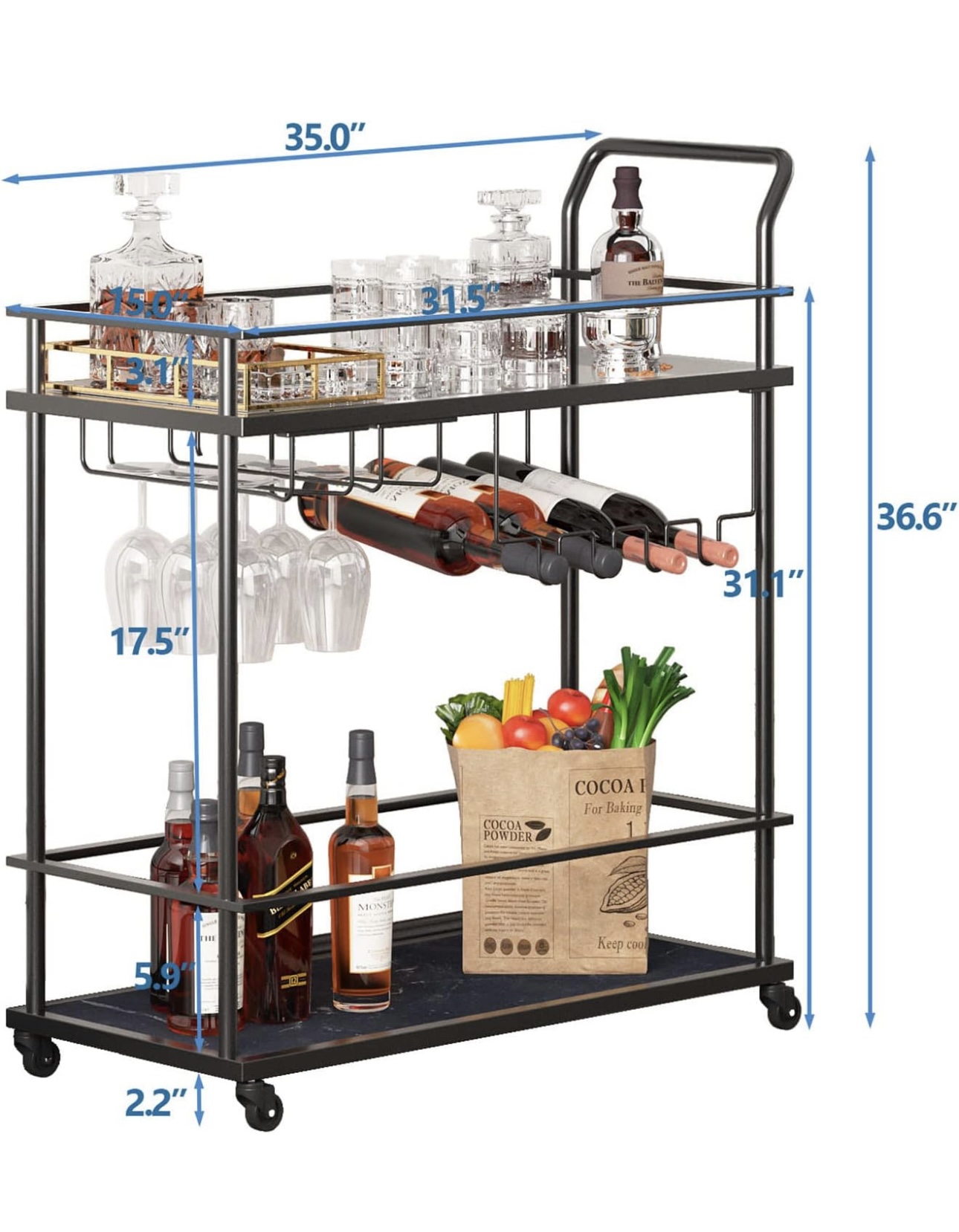 Carrito de Servicio Cantina Bar, Dorado