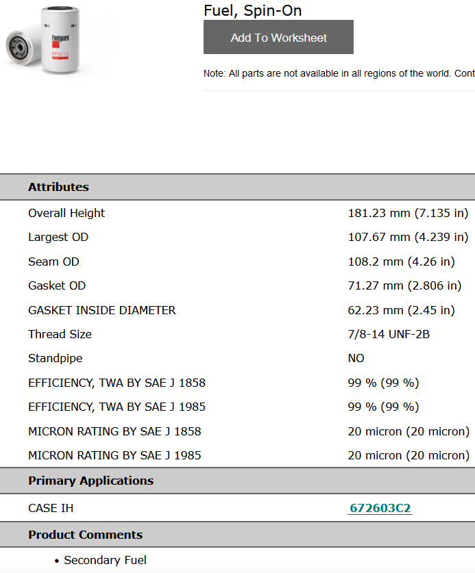 Ff5019 Ff 5019 Filtro Diesel P552603 Wk 966/2 33336 Bf588