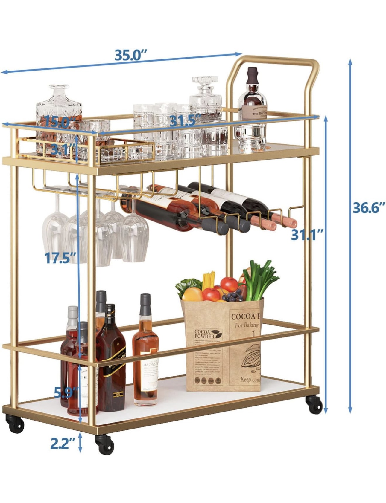 Carrito de Servicio Cantina Bar, Dorado