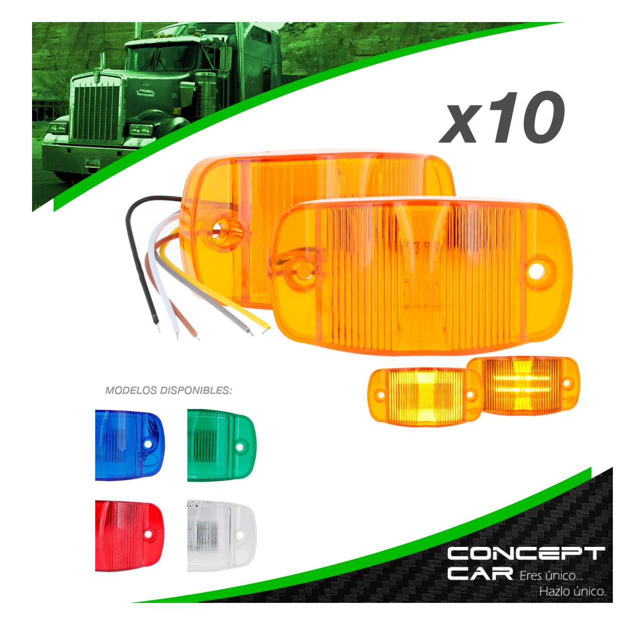 10 Par Plafones 8 Led Gel Plasma Lateral Camion Trailer 12-24v