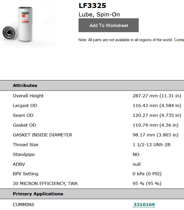 Lf3325 Lf 3325 Filtro Aceite P502401