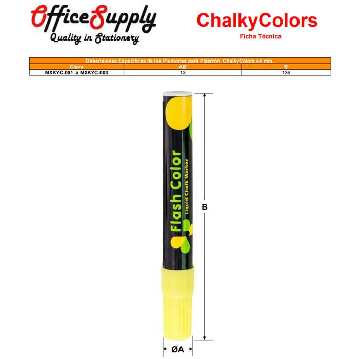 Plumones para Vidrio Borrables MXKYC-002-6 16Pzas Multicolores Neón Marcador para Pizarrón Punta Redonda Mediana, ChalkyColors