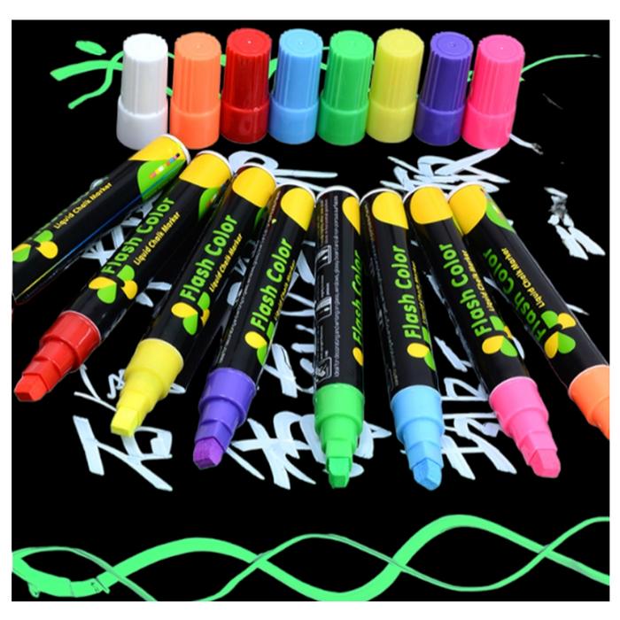 Plumones para Vidrio Borrables MXKYC-002-6 16Pzas Multicolores Neón Marcador para Pizarrón Punta Redonda Mediana, ChalkyColors