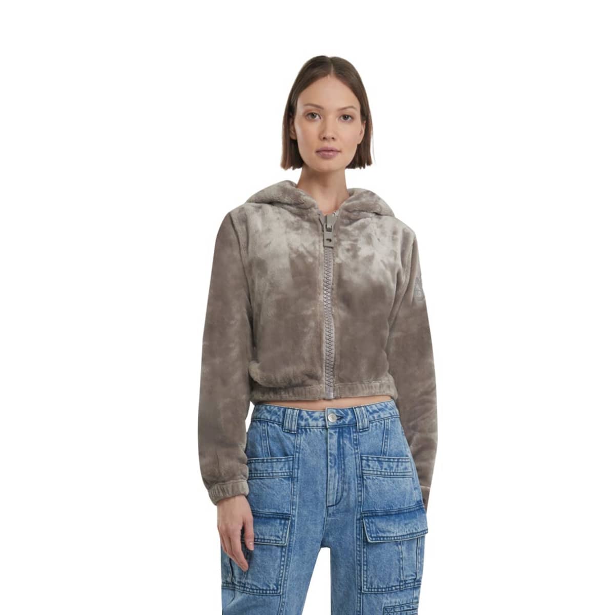 Chamarra corta tipo Teddy, color moka, para mujer, mod. 1091258