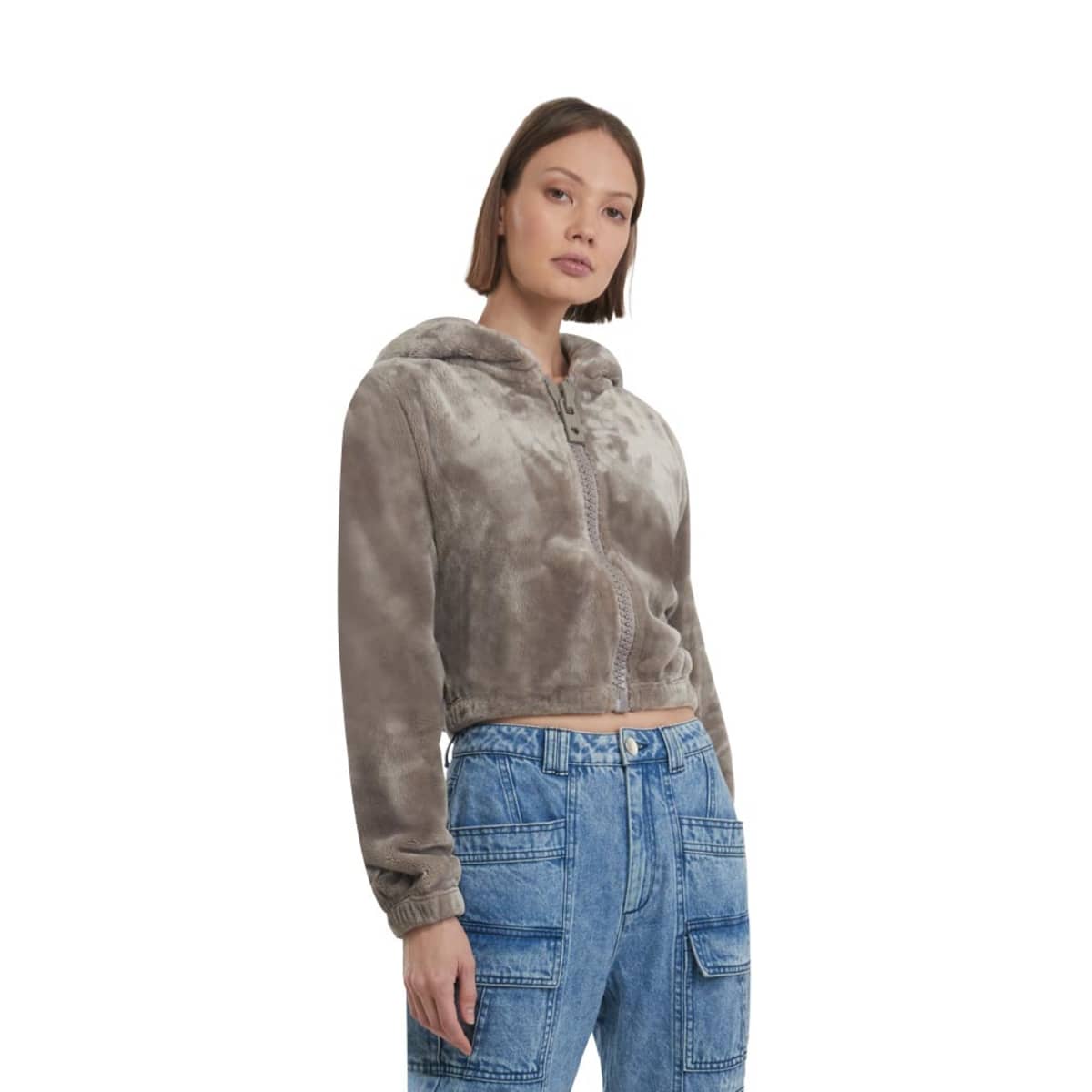 Chamarra corta tipo Teddy, color moka, para mujer, mod. 1091258