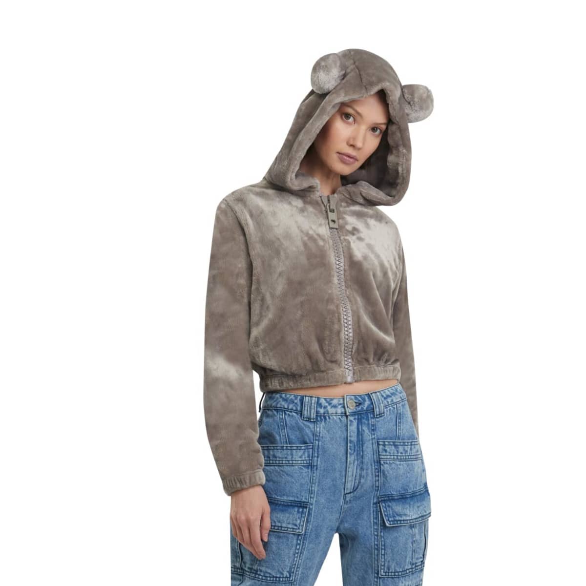 Chamarra corta tipo Teddy, color moka, para mujer, mod. 1091258