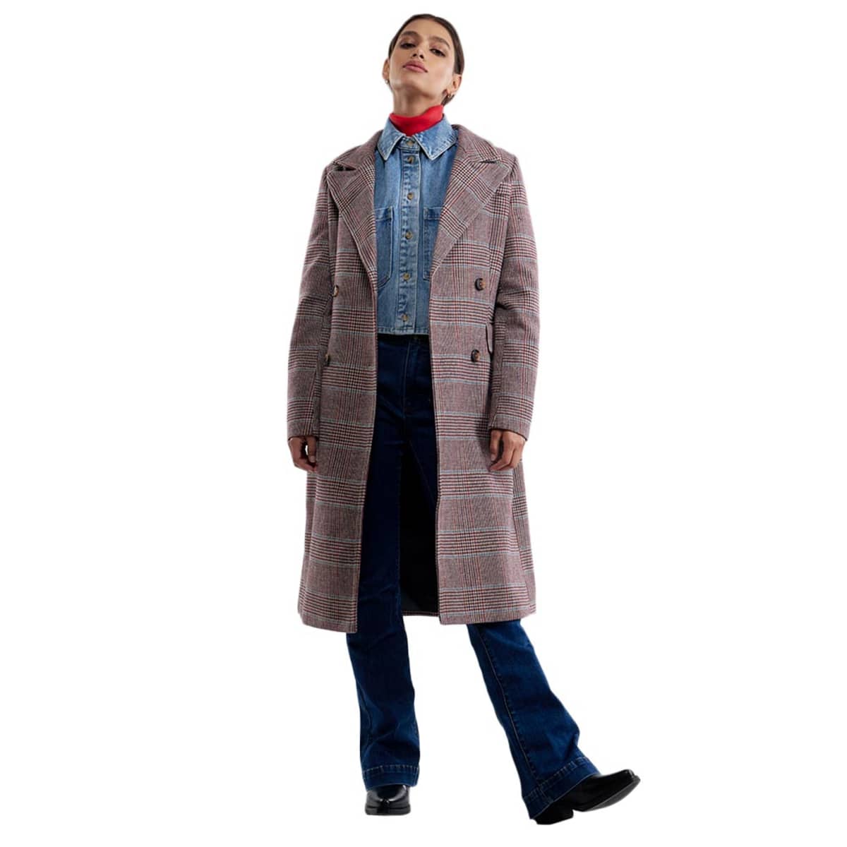 Abrigo café a cuadros para mujer, marca Schatz Woman, 1102523